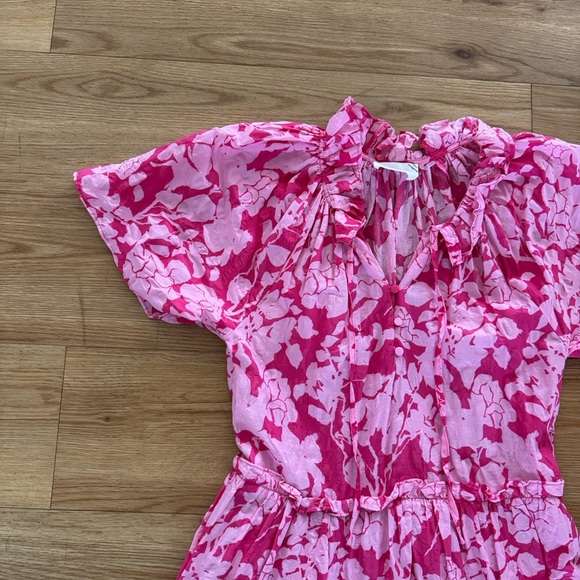 Tuckernuck Hyacinth House Pink Floral Thea Mini Dress XXS Tiered Ruffle Hem - Picture 5 of 8